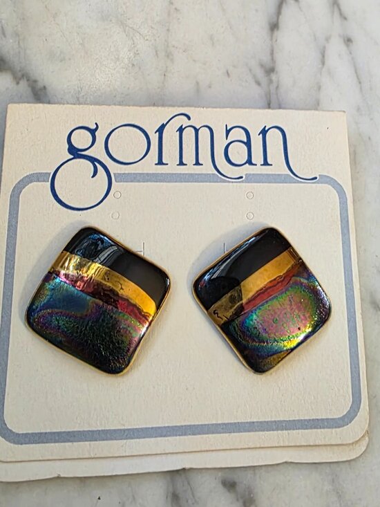 gorman Jewelry - Vintage Gorman Ceramic Earrings Iridescent 22K Gold Platinum Glaze Art Jewelry
